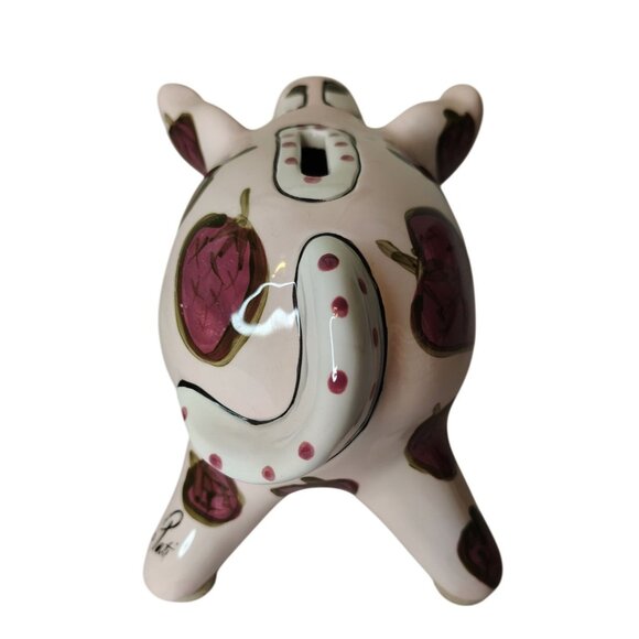 Pati Handpainted Ceramic Pig Coin Bank, Strawberry Pink, w/Stopper Piggy - Picture 3 of 7